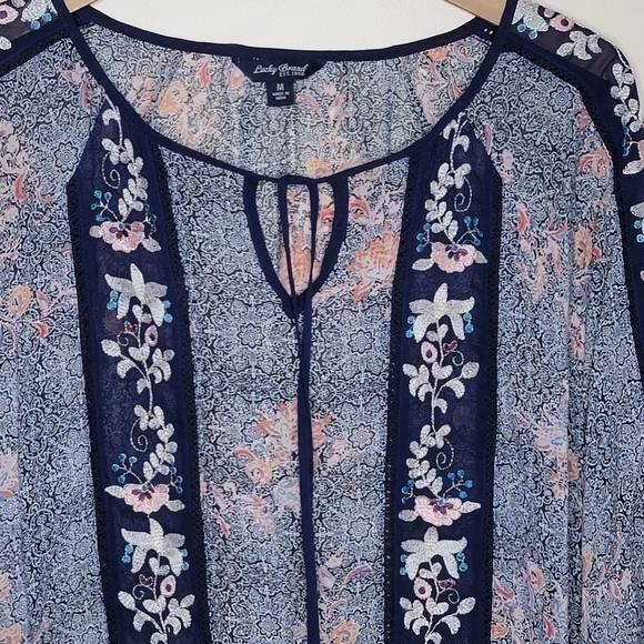 Lucky Brand | Floral Embroidered Semi-Sheer Blouse Size Medium - Picture 2 of 5